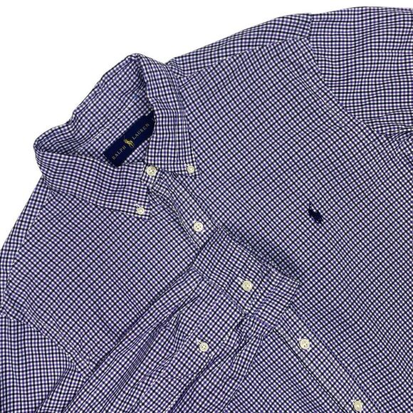 Ralph Lauren Purple and White Check Button Down Mesn Size Large - Picture 1 of 4